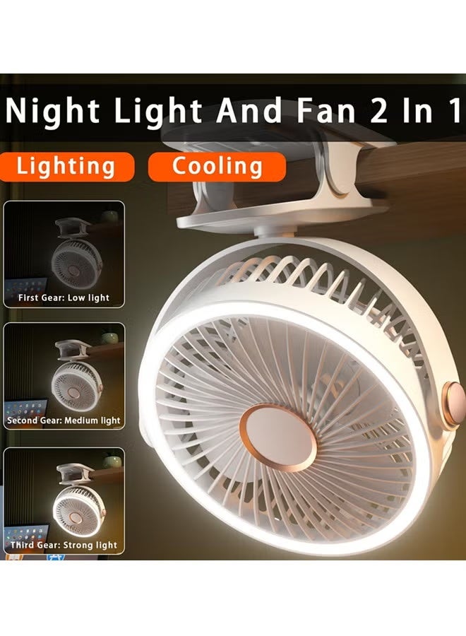 Small Desk Clip on Portable Fan with LED Lights,5 Speed Mini Table Fan, 720° Rotate Quiet Personal Cooling Fan for Home, Stroller,Golf Cart, Office, Outdoor, Camping, USB Rechargeable - Image 2