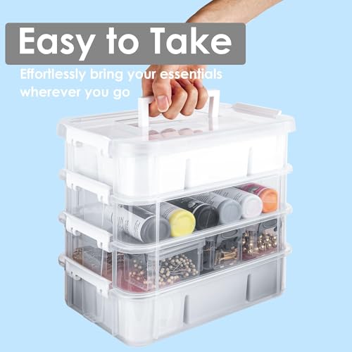CraftGenes Craft Organizers and Storage, 11QT 4-Layer Durable Sewing Organizer for Sewing Supplies with 2 Removable Trays, DIY Kit Container for Seasonal Decor, Tool, Scrapbook and Art Supplies - Image 5