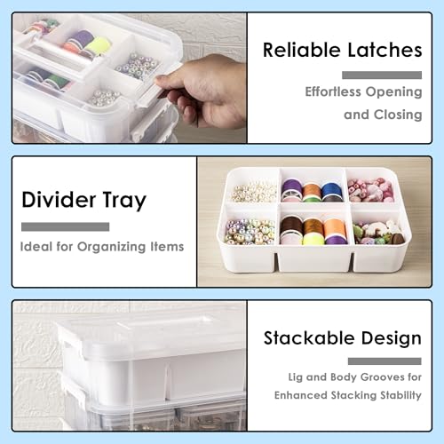 CraftGenes Craft Organizers and Storage, 11QT 4-Layer Durable Sewing Organizer for Sewing Supplies with 2 Removable Trays, DIY Kit Container for Seasonal Decor, Tool, Scrapbook and Art Supplies - Image 4