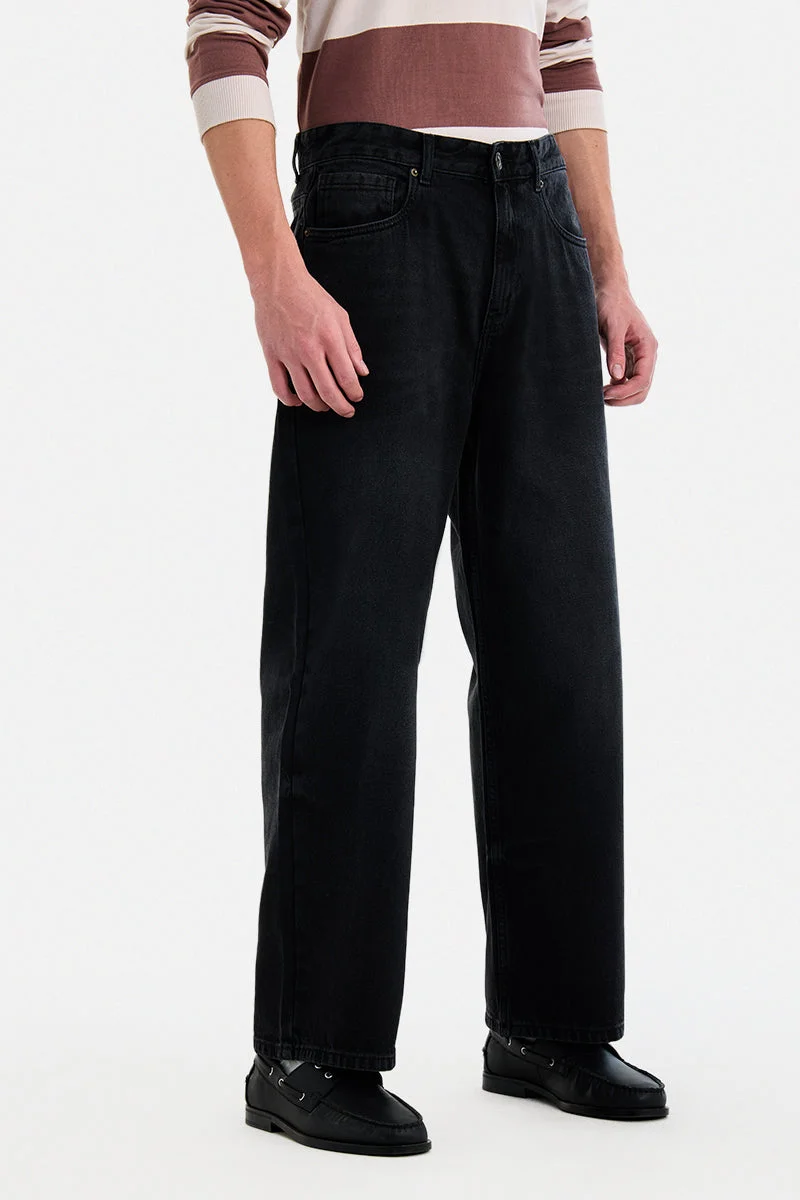 SNITCH Black Black Solid Wide Leg Casual Jeans for Men | Best Price UAE