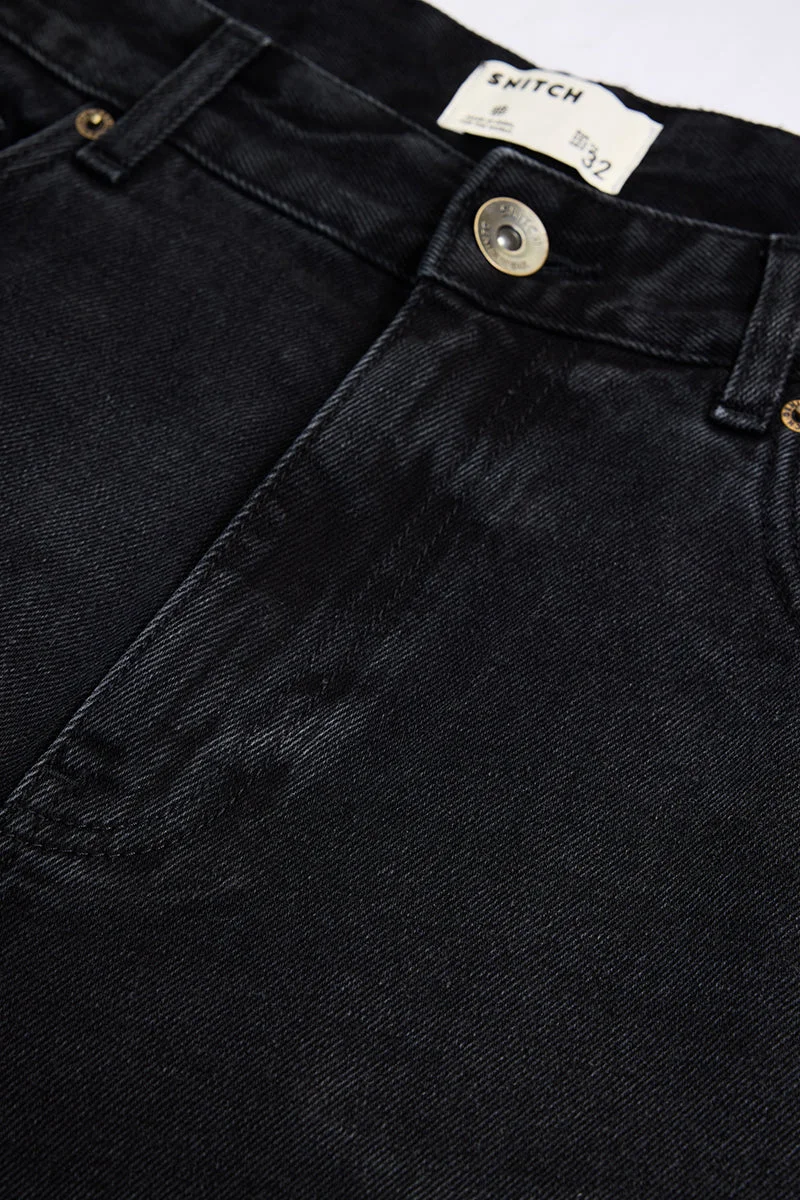 SNITCH Black Black Solid Wide Leg Casual Jeans for Men | Best Price UAE