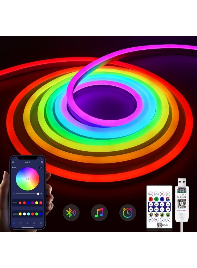 5m 5V LED Neon Light Strip - Bluetooth Controlled RGBIC Neon Light Rope, Waterproof Indoor and Outdoor Lighting, Flexible DIY Bedroom, Game, Party Decoration, Suitable for Bedroom, Living Room, Game Room Wall Decoration - Image 3