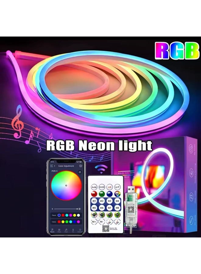 5m 5V LED Neon Light Strip - Bluetooth Controlled RGBIC Neon Light Rope, Waterproof Indoor and Outdoor Lighting, Flexible DIY Bedroom, Game, Party Decoration, Suitable for Bedroom, Living Room, Game Room Wall Decoration - Image 1