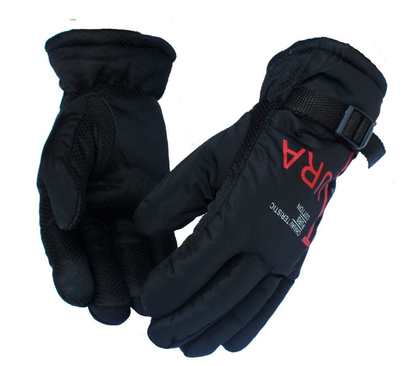 Alexvyan Stylish Warm Snow and Wind Proof Winter Gloves for Men Boy Adult Protective Warm Hand Riding, Cycling, Bike Motorcycle Gloves (Black with Red Design 1) - Image 1