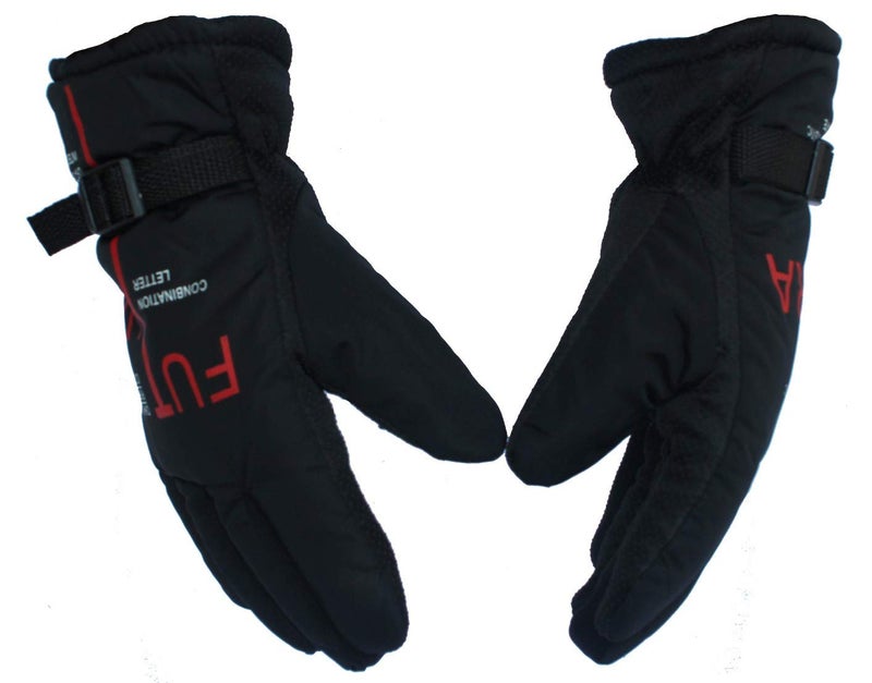 Alexvyan Stylish Warm Snow and Wind Proof Winter Gloves for Men Boy Adult Protective Warm Hand Riding, Cycling, Bike Motorcycle Gloves (Black with Red Design 1) - Image 2