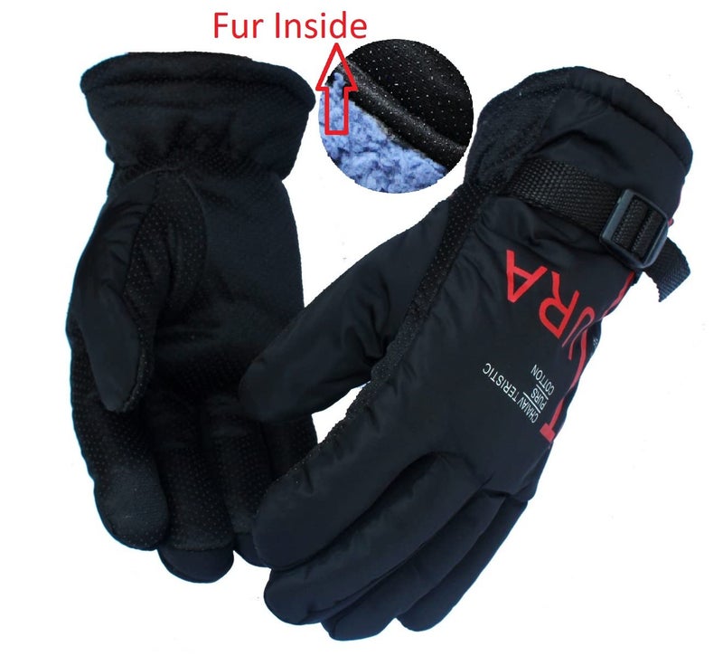 Alexvyan Stylish Warm Snow and Wind Proof Winter Gloves for Men Boy Adult Protective Warm Hand Riding, Cycling, Bike Motorcycle Gloves (Black with Red Design 1) - Image 4