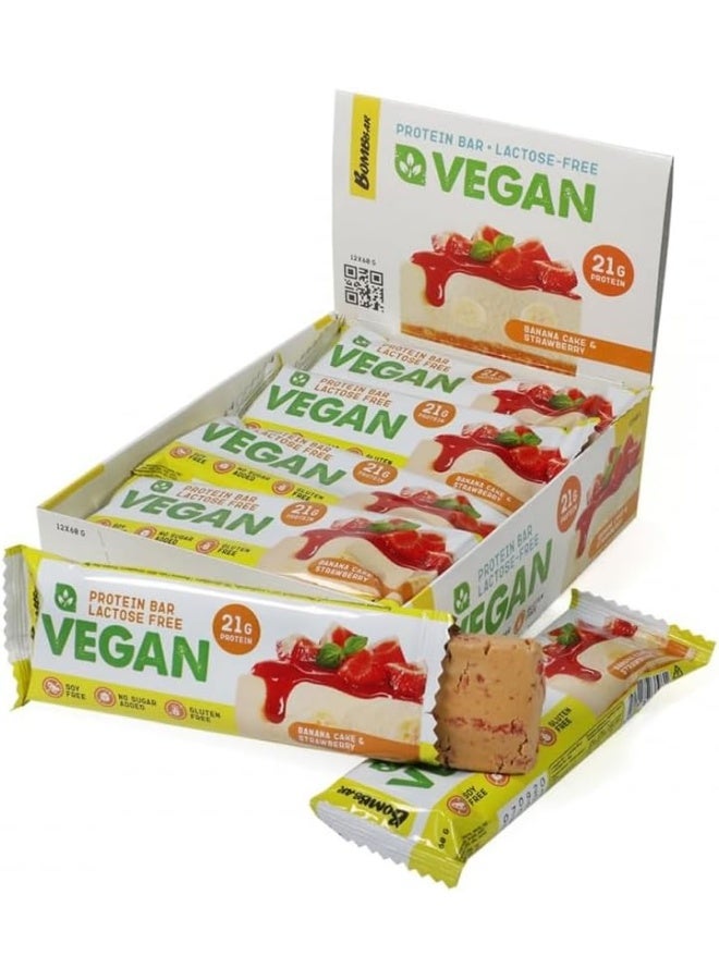 BOMBBAR Vegan protein bar Banana pie with strawberries, 12 pcs. 