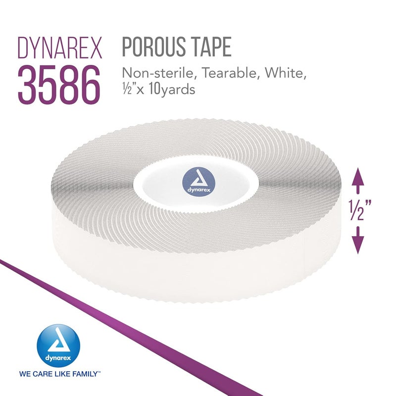 Dynarex شريط ديناريكس المسامي  شريط لاصق طبي للعناية بالجروح  غير معقم سهل التمزق بدون لاتكس مطاطي طبيعي  أبيض 05 × 10 ياردة لكل لفة  1 صندوق 24 لفة - Image 2
