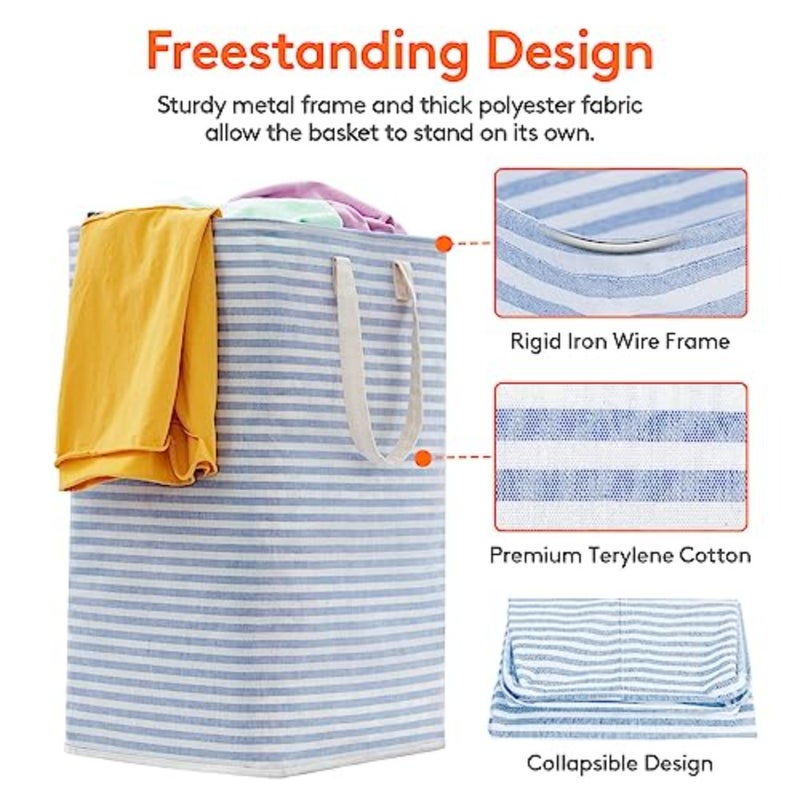 2 Pack Laundry Basket Each, Collapsible Clothes Hamper with Reinforced Handles, Freestanding Waterproof Design for Bedroom and Laundry Room, 160L Total - Image 2