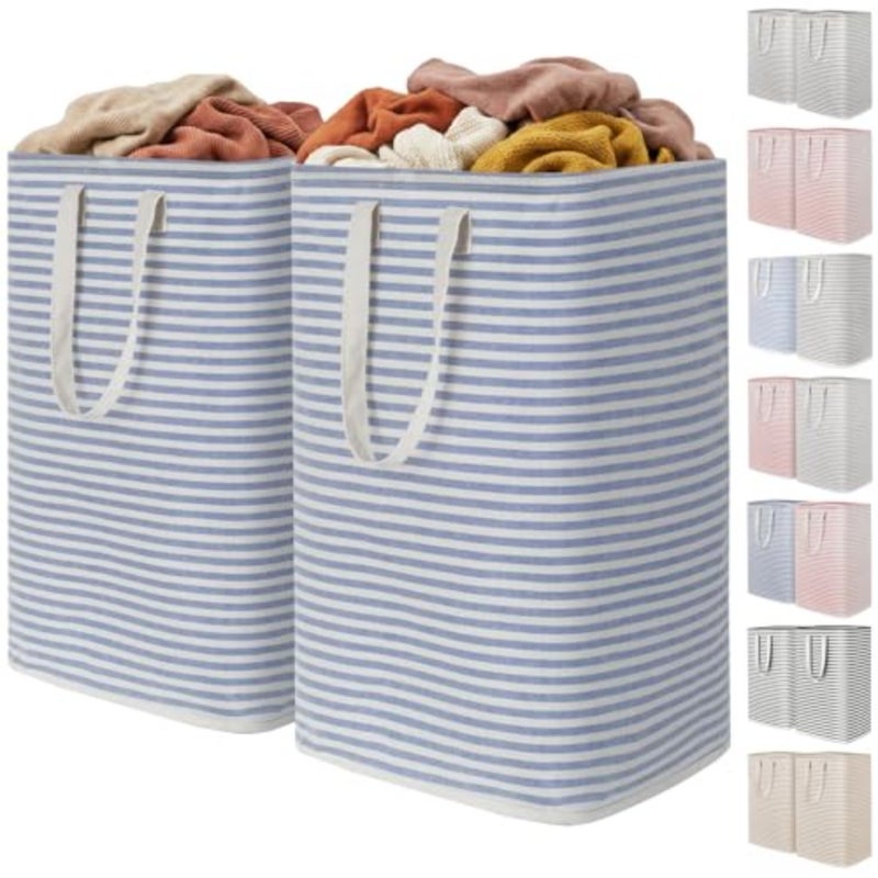 2 Pack Laundry Basket Each, Collapsible Clothes Hamper with Reinforced Handles, Freestanding Waterproof Design for Bedroom and Laundry Room, 160L Total - Image 1