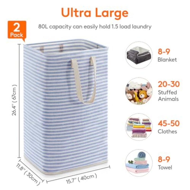 2 Pack Laundry Basket Each, Collapsible Clothes Hamper with Reinforced Handles, Freestanding Waterproof Design for Bedroom and Laundry Room, 160L Total - Image 4