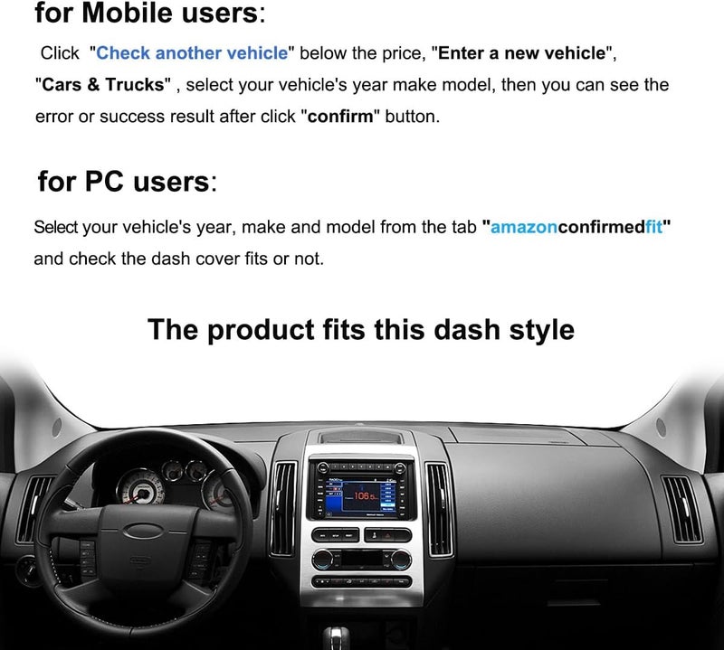 Fcovergurus Dash Cover Mat Custom Fit for Ford Edge Dashboard Cover Pad Cap Carpet Protector F205 (Black) - Image 2