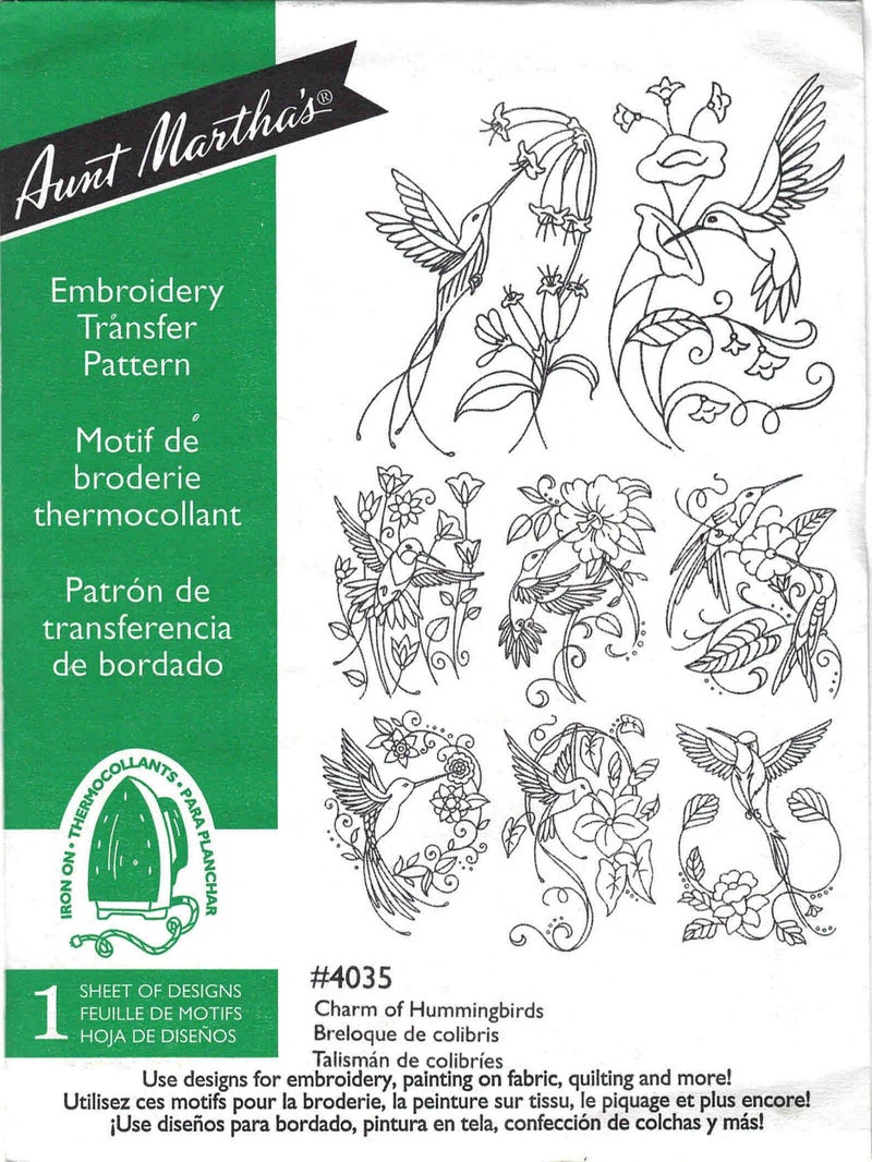 Charm of Hummingbirds Aunt Marthas Hot Iron Embroidery Transfer