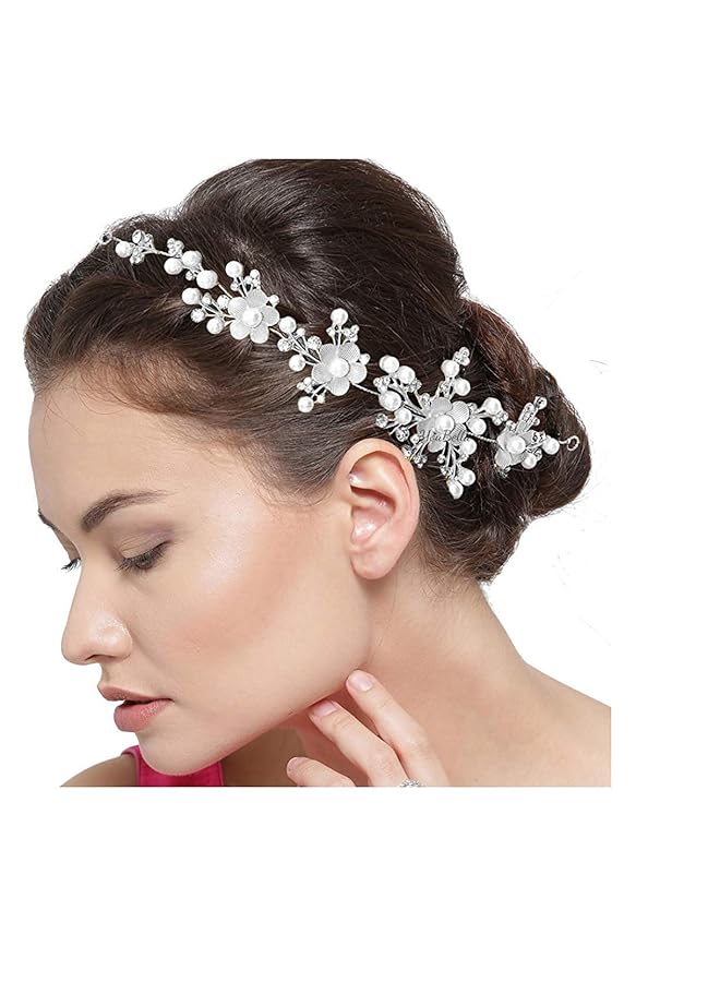 YouBella Fashion Jewelery Floral Stone Hair Chain Clip With Pins Accessories For Women And Girls - Image 2