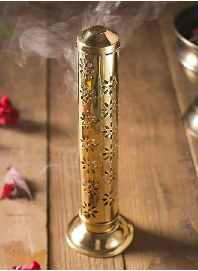 كويزيرا Handcrafted Floral Cut Design with Lid Brass Incense Burner