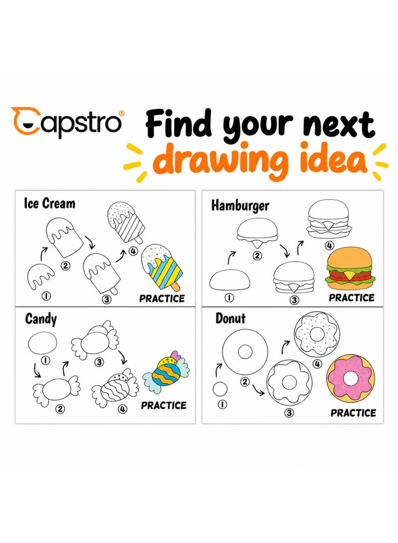 كابسترو كتاب تعلم رسم الطعام للأطفال – كراسة رسم خطوة بخطوة مع دروس سهلة لرسم الأطعمة وتمارين خربشة إبداعية وكتاب فنون للتعلم المبكر لأطفال ما قبل المدرسة – الطعام - Image 3