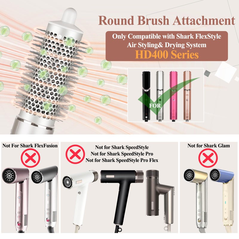 Chivixe Round Brush Attachment for Shark FlexStyle Attachments, Normal Oval Round Volumizing Brush Styling for Straight, Wavy, Curly, and Coily Hair, Sliver - Image 2
