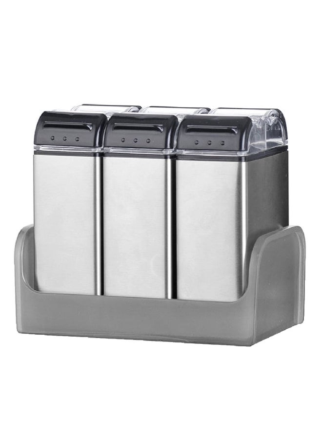 Elemental Kitchen 4-Piece Seasoning Spice Shaker Compact Jar Set with Rack Silver 12.5 x 8 x 11.8 cm 79252004 - Image 1