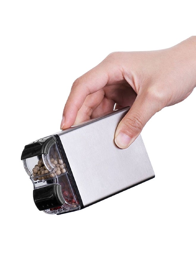 Elemental Kitchen 4-Piece Seasoning Spice Shaker Compact Jar Set with Rack Silver 12.5 x 8 x 11.8 cm 79252004 - Image 4