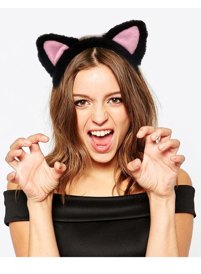 إسكدنيا عصابات رأس بأذني قطة - رباط شعر ناعم للمكياج والاستحمام، لطيف للفتيات المراهقات والنساء (أسود). - Image 4