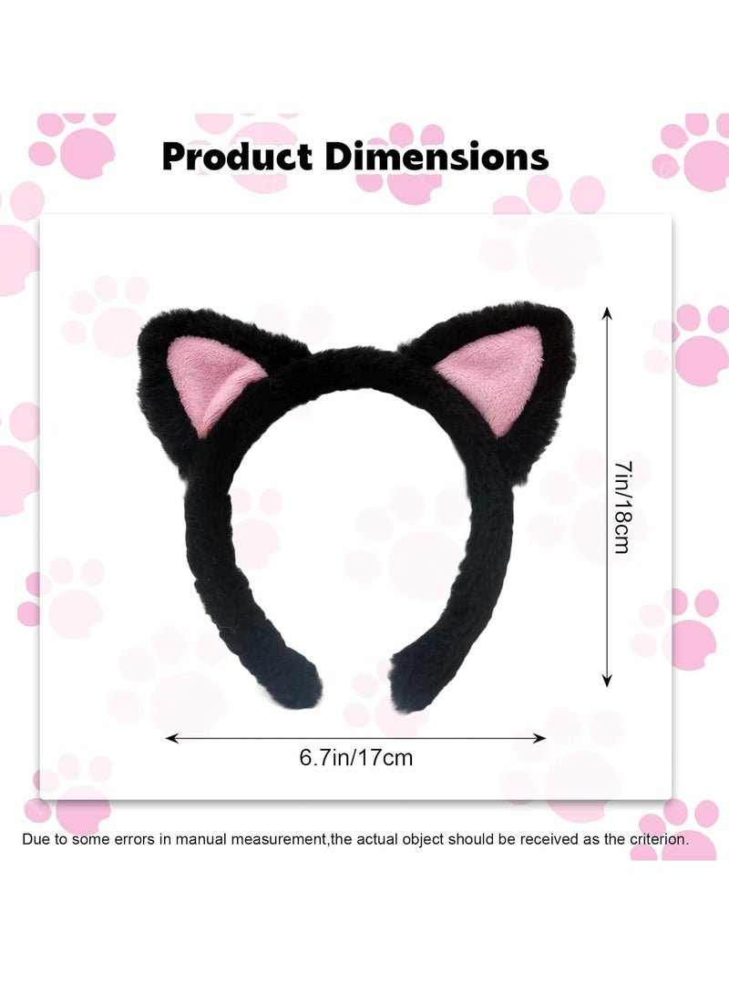 إسكدنيا عصابات رأس بأذني قطة - رباط شعر ناعم للمكياج والاستحمام، لطيف للفتيات المراهقات والنساء (أسود). - Image 2