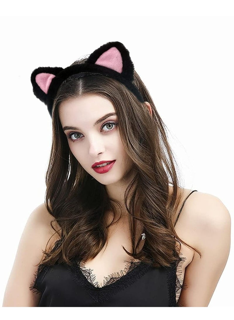 إسكدنيا عصابات رأس بأذني قطة - رباط شعر ناعم للمكياج والاستحمام، لطيف للفتيات المراهقات والنساء (أسود). - Image 5