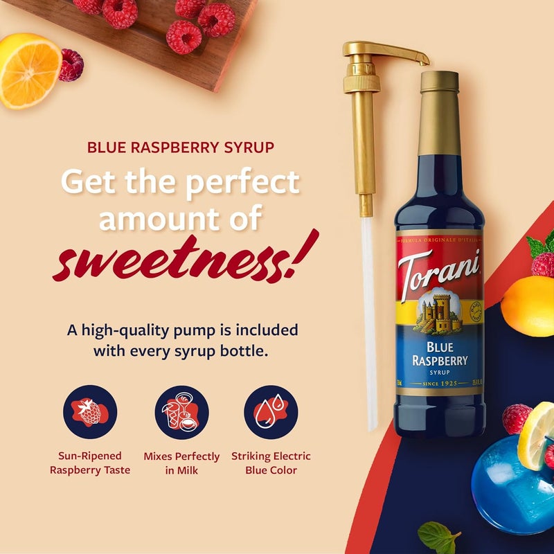 Torani Blue Raspberry Syrup with Pump - Flavoring for Iced Tea, Lemonade, and Sodas - 25.4 Oz - Image 3