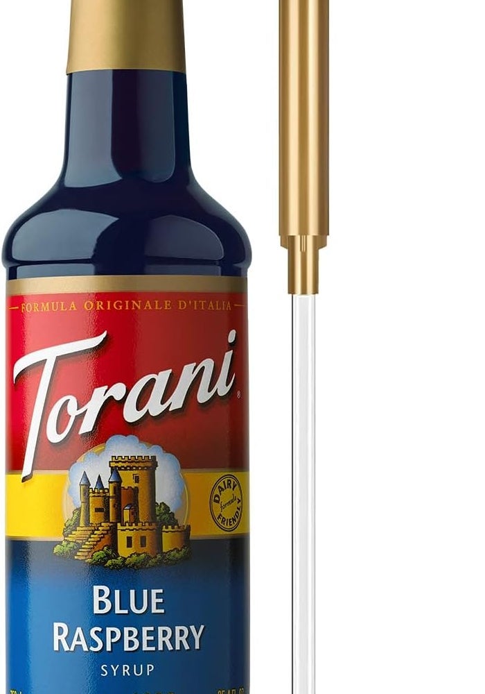 Torani Blue Raspberry Syrup with Pump - Flavoring for Iced Tea, Lemonade, and Sodas - 25.4 Oz - Image 1