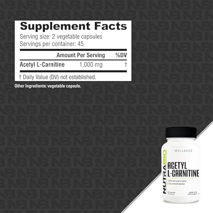 NutraBio Acetyl L-Carnitine (ALCAR) Supplement, 500mg - Support Natural Energy Production, Metabolic Management, and Overall Health, 90 Capsules - Image 2