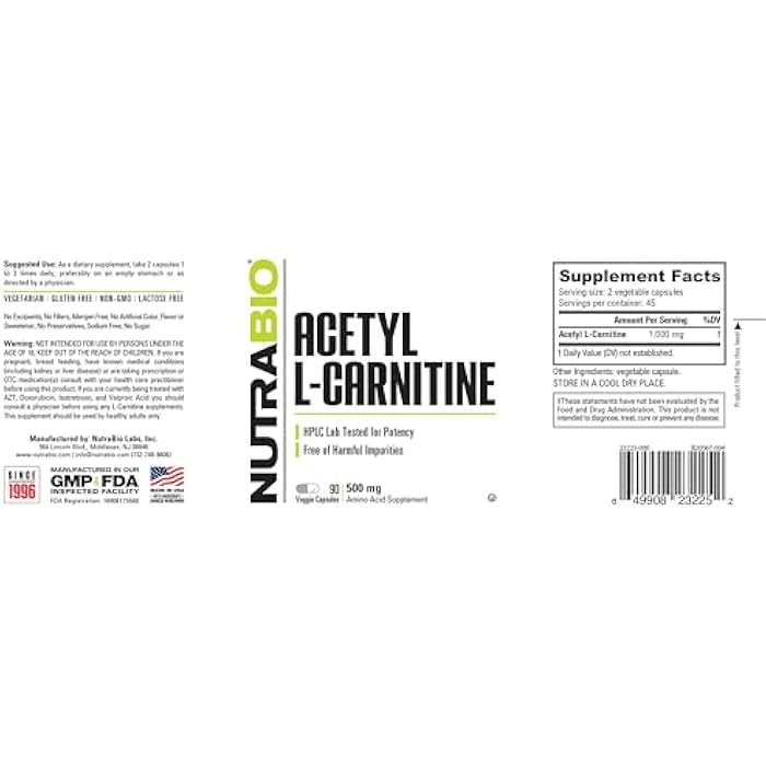 NutraBio Acetyl L-Carnitine (ALCAR) Supplement, 500mg - Support Natural Energy Production, Metabolic Management, and Overall Health, 90 Capsules - Image 3