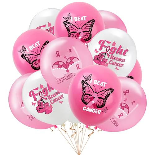 Ysqool Breast Cancer Awareness Balloons 24 Pack Pink Ribbon Latex Balloons 12 Inch Breast Cancer Party Decorations Pink Balloons for Fundraiser Events Celebration Awareness Month - Image 1