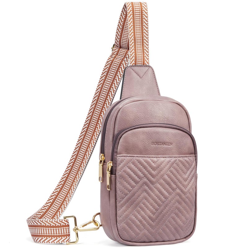 BOSTANTEN Sling Bag Quilted Crossbody Bags for Women Cross Body Purse Leather Fanny Pack with Adjustable Guitar Strap - Image 1