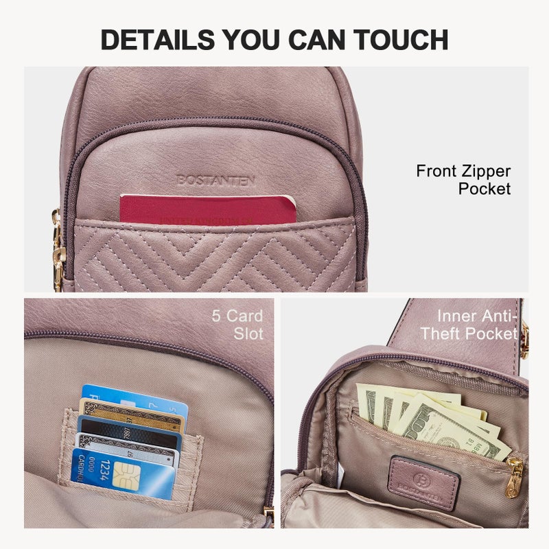 BOSTANTEN Sling Bag Quilted Crossbody Bags for Women Cross Body Purse Leather Fanny Pack with Adjustable Guitar Strap - Image 4