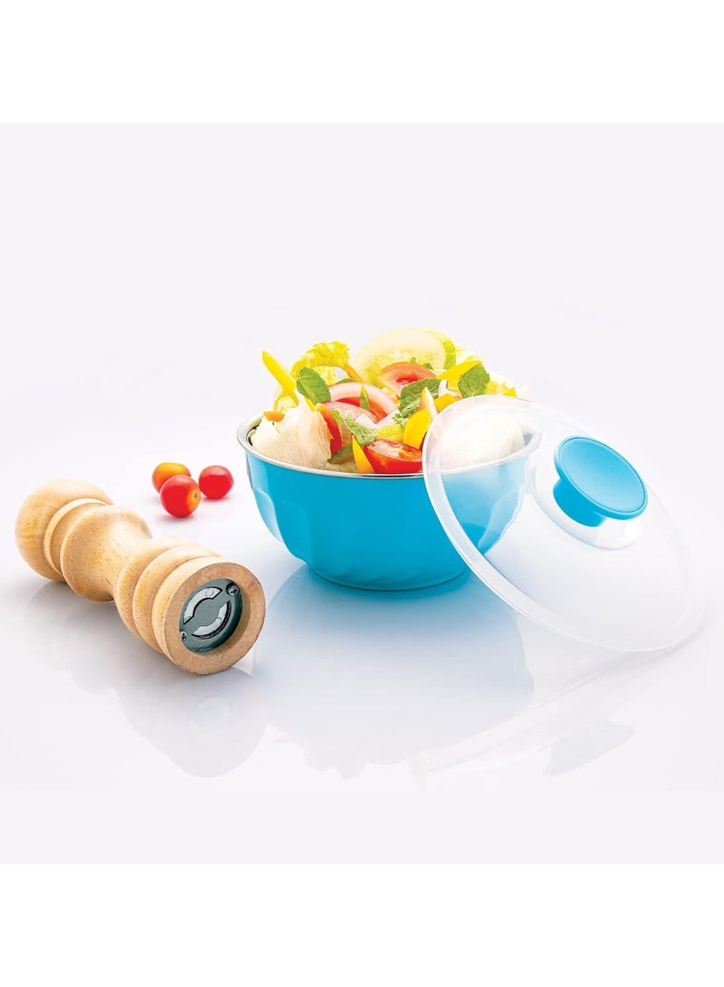BLACKSTONE Set of 2 Mixing Bowls with Lids – Outer Plastic, Inner Stainless Steel 600ML  - Image 2