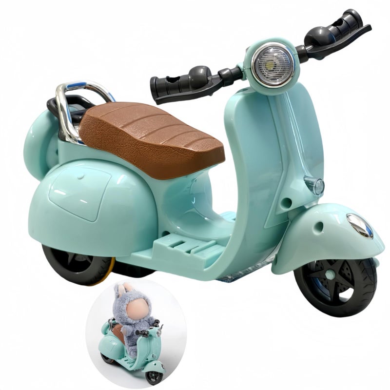 Liotww Motorcycles Scooter Toy Doll with Light and Music Cute Have a Seat Accessories Interactive Rotating Decor Desktop Ornaments for Collectors Blue - Image 3