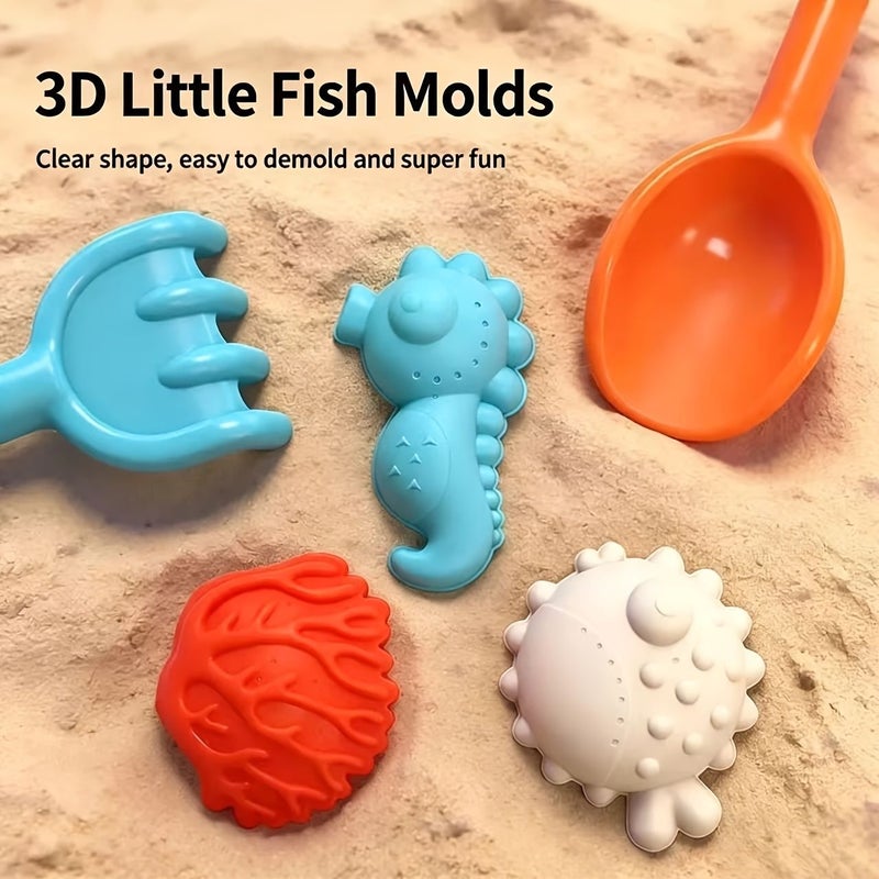 Folding Bucket 6 Piece Set Kids Beach Toy With Shovel And Rake Ocean Molds For Sand Digging Water Play And Outdoor Summer Fun - Image 5