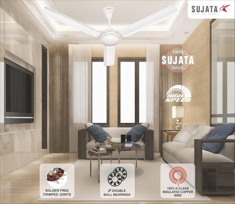 Sujata Ceiling Fan 1200mm 3Year Warranty Ceiling Fan for Living RoomBedroom 100 Copper Winding Powerful airflow BEE Star Rated AL 450 White - Image 4