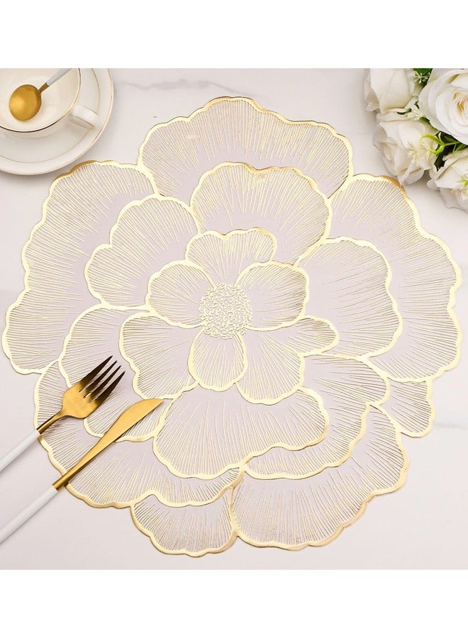 2PCS Gold Floral Shaped Vinyl Placemats for Dinner Table Set of Holiday Party Table Decorations - Image 1