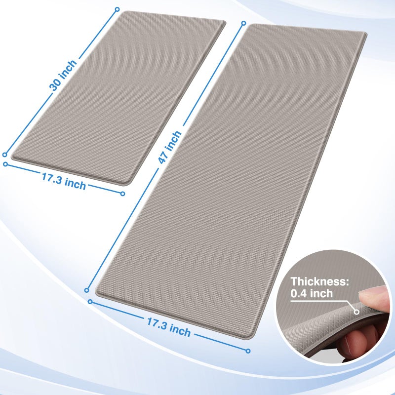 StepRite Kitchen Mats, 2PCS Kitchen Rugs, Cushioned Anti Fatigue Kitchen Mats for Floor, Non-Slip Standing Desk Mat, Waterproof Kitchen Rug Set for Kitchen, Floor, Office, 17.3"x30"+17.3"x47", Khaki - Image 2