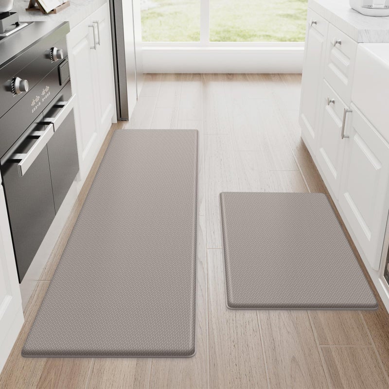 StepRite Kitchen Mats, 2PCS Kitchen Rugs, Cushioned Anti Fatigue Kitchen Mats for Floor, Non-Slip Standing Desk Mat, Waterproof Kitchen Rug Set for Kitchen, Floor, Office, 17.3"x30"+17.3"x47", Khaki - Image 1