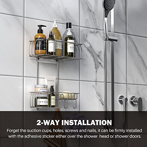 Epicano Anti-Swing Hanging Shower Caddy Stainless Steel 304, Over Head Shower Caddy Rustproof with hooks for Towels, Sponge and more, Chrome - Image 3