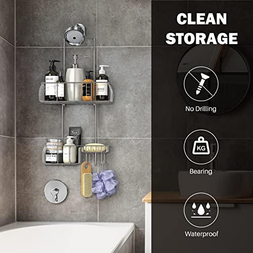 Epicano Anti-Swing Hanging Shower Caddy Stainless Steel 304, Over Head Shower Caddy Rustproof with hooks for Towels, Sponge and more, Chrome - Image 2