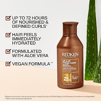 REDKEN All Soft Mega Curls Shampoo For Very Dry Curly and Coily Hair Nourishes Hydrates and Combats Frizz Vegan Formula SulphateFree Formula for a Gentle Cleanse 300ml - Image 2