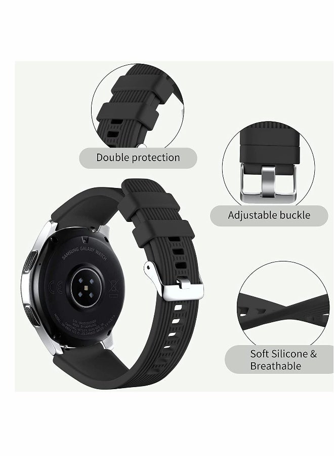 حزام ساعة سيليكون لساعات سامسونج جالكسي وGear S3 بموصل عرض 22 ملم، أحزمة رياضية بديلة ناعمة من السيليكون، حزام بتصميم عمودي، للرجال والنساء (أسود) - Image 1