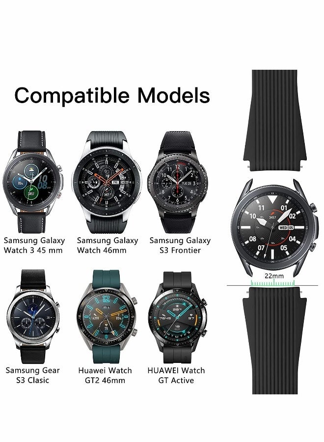 حزام ساعة سيليكون لساعات سامسونج جالكسي وGear S3 بموصل عرض 22 ملم، أحزمة رياضية بديلة ناعمة من السيليكون، حزام بتصميم عمودي، للرجال والنساء (أسود) - Image 3