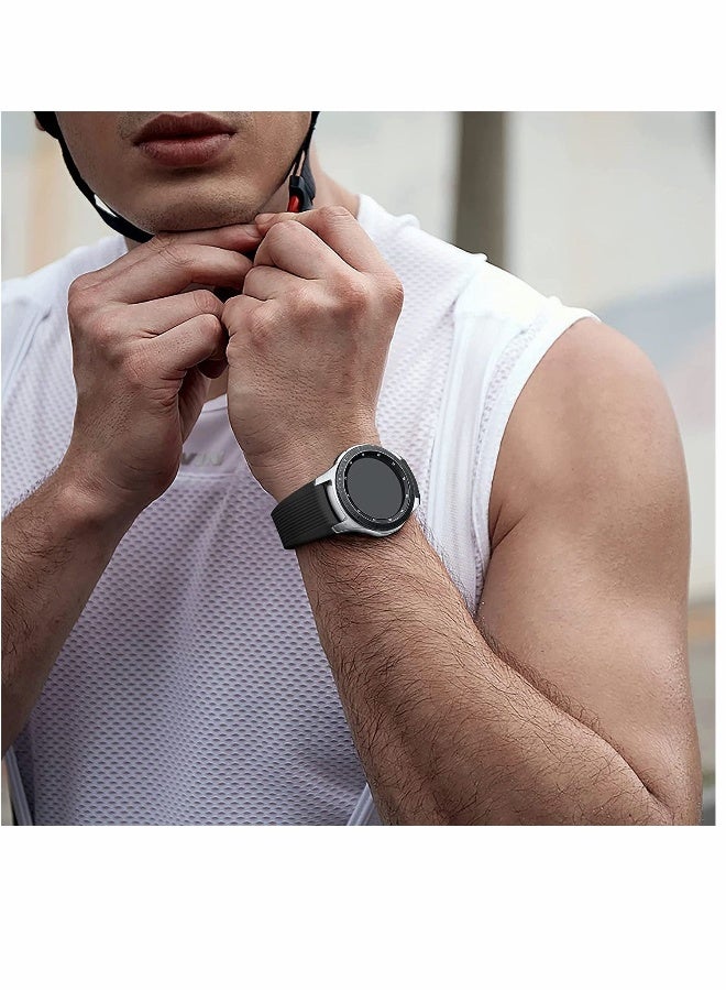 حزام ساعة سيليكون لساعات سامسونج جالكسي وGear S3 بموصل عرض 22 ملم، أحزمة رياضية بديلة ناعمة من السيليكون، حزام بتصميم عمودي، للرجال والنساء (أسود) - Image 4