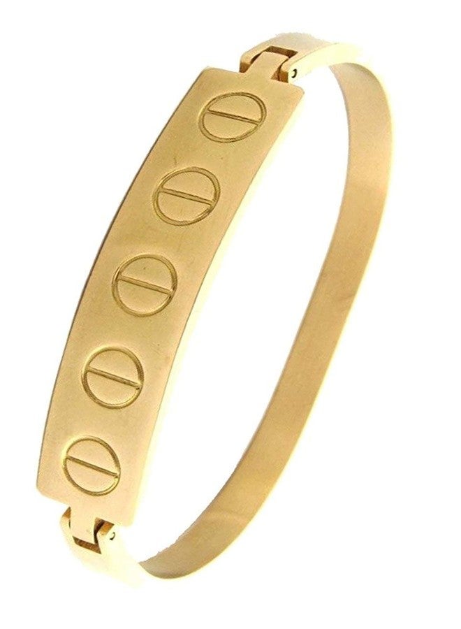 ZIVOM® Italian Solid Slim Stainless Steel Gold Plated Openable Oval Kada - Image 1
