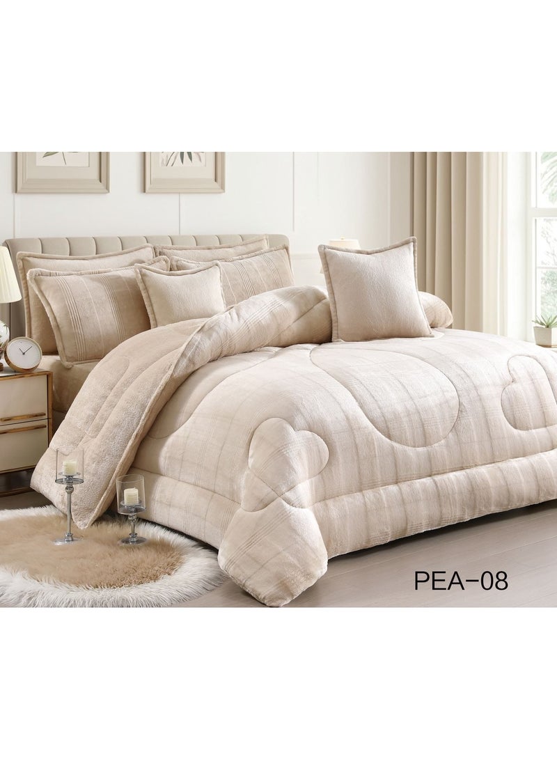 طقم مفرش 6 قطع نفرين شتوي حشوة وسط مخمل ناعم مع فرو سادة ذو وجهين خامة مخمل لحاف مقاس 250*230 - Image 1