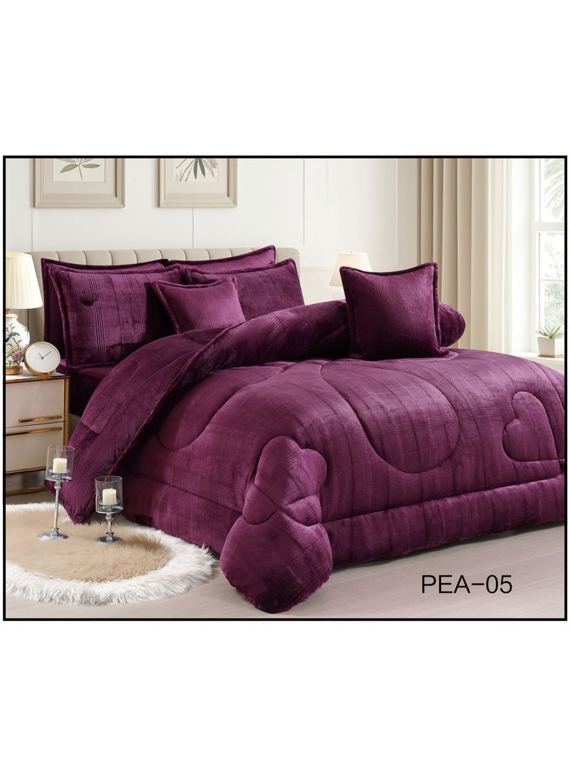 طقم مفرش 6 قطع نفرين شتوي حشوة وسط مخمل ناعم مع فرو سادة ذو وجهين خامة مخمل لحاف مقاس 250*230 - Image 2