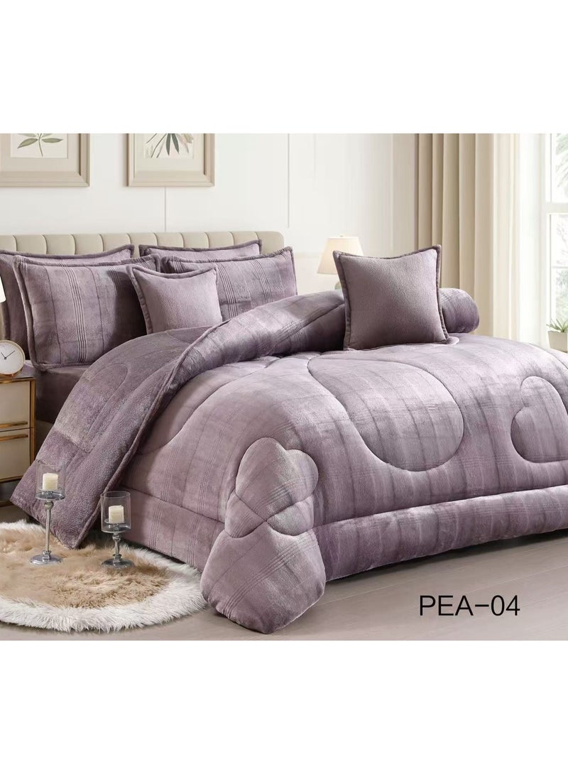 طقم مفرش 6 قطع نفرين شتوي حشوة وسط مخمل ناعم مع فرو سادة ذو وجهين خامة مخمل لحاف مقاس 250*230 - Image 3